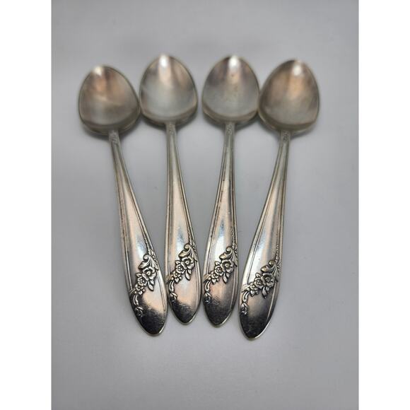 Vtg Lot 4 Oneida Tudor Plate Queen Bess II 6in Teaspoons 1946 Floral Silverplate - Picture 5 of 8